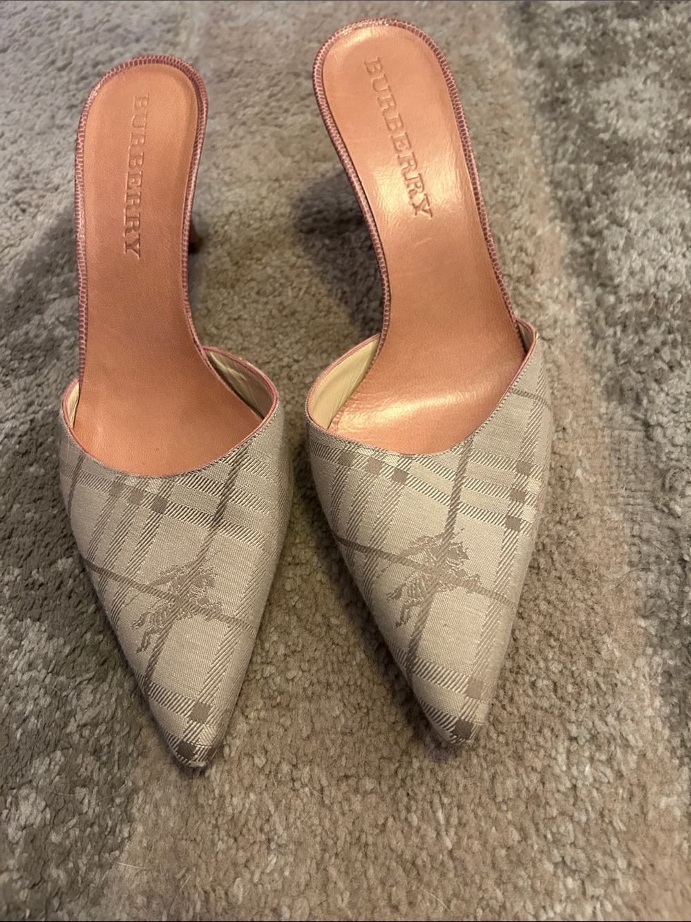 Burberry Beige Plaid Pointed Mule with Blush Insole